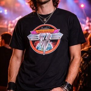 Van Halen Band Merch shirt is a size large black short sleeve 2007 World Tour